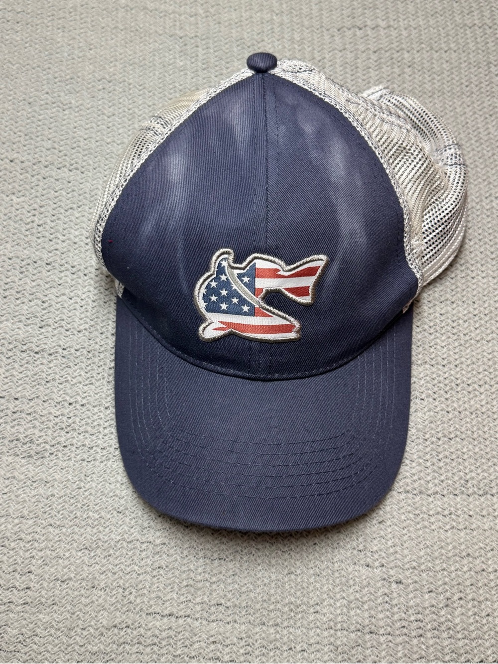 Navy Blue Mesh Back Headwear CCA Trucker Hat with American Flag Fish Patch